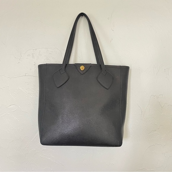 Anne Klein Sophisticated Black Leather Tote Bag with Minimalist Design 12.5"x15" - Picture 3 of 12